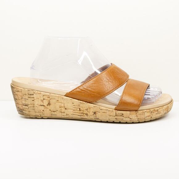 CROCS A-Leigh Leather Cork Slide Sandals Platform Wedge Caramel Tan Sz 9 - Picture 3 of 9